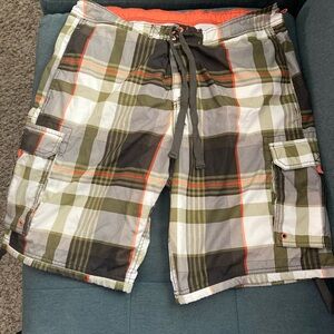 H&M Green Plaid with Orange Accents Swim Trunks